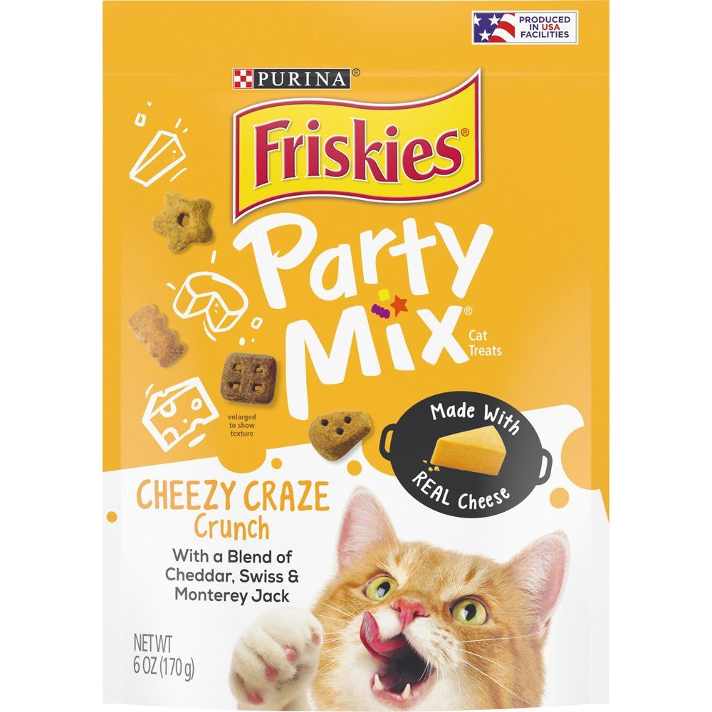 Friskies Cat Treats, Party Mix Cheezy Craze Crunch, 6 Oz. Pouch