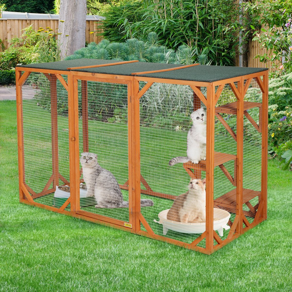 Coziwow Cat House Outdoor Cat Run Playpen Kennel Wooden with 3 Platforms Animals & Pet Supplies > Pet Supplies > Dog Supplies > Dog Kennels & Runs Coziwow   