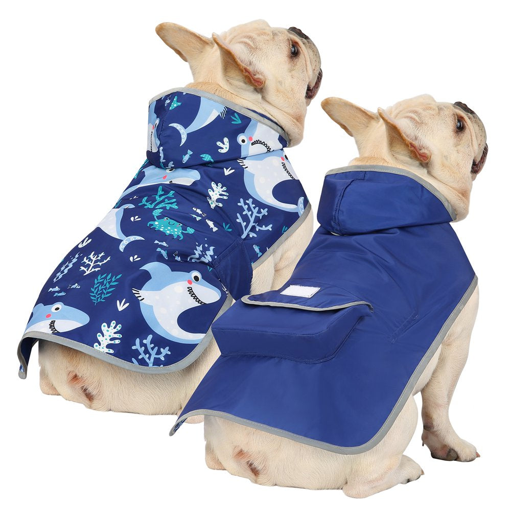 HDE Reversible Dog Raincoat Hooded Slicker Poncho Rain Coat Jacket for Small Medium Large Dogs Dinosaurs - XXL Animals & Pet Supplies > Pet Supplies > Dog Supplies > Dog Apparel HDE S Sharks 