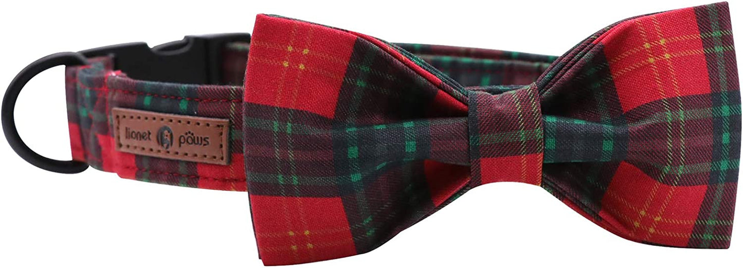 Lionet Paws Boy Dog Collar with Bowtie, Comfortable Adjustable Cute Blue Plaid Bow Tie Collar for Male Dogs Gift, Small, Neck 10-16 Inches Animals & Pet Supplies > Pet Supplies > Dog Supplies > Dog Apparel lionet paws Red&Green Grid Large (Pack of 1) 