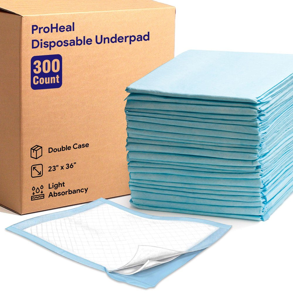 Proheal Disposable Light Absorbent Underpads (150 Pack) 23" X 36" - Incontinence Chux Bed Pads Animals & Pet Supplies > Pet Supplies > Dog Supplies > Dog Diaper Pads & Liners ProHeal 300  