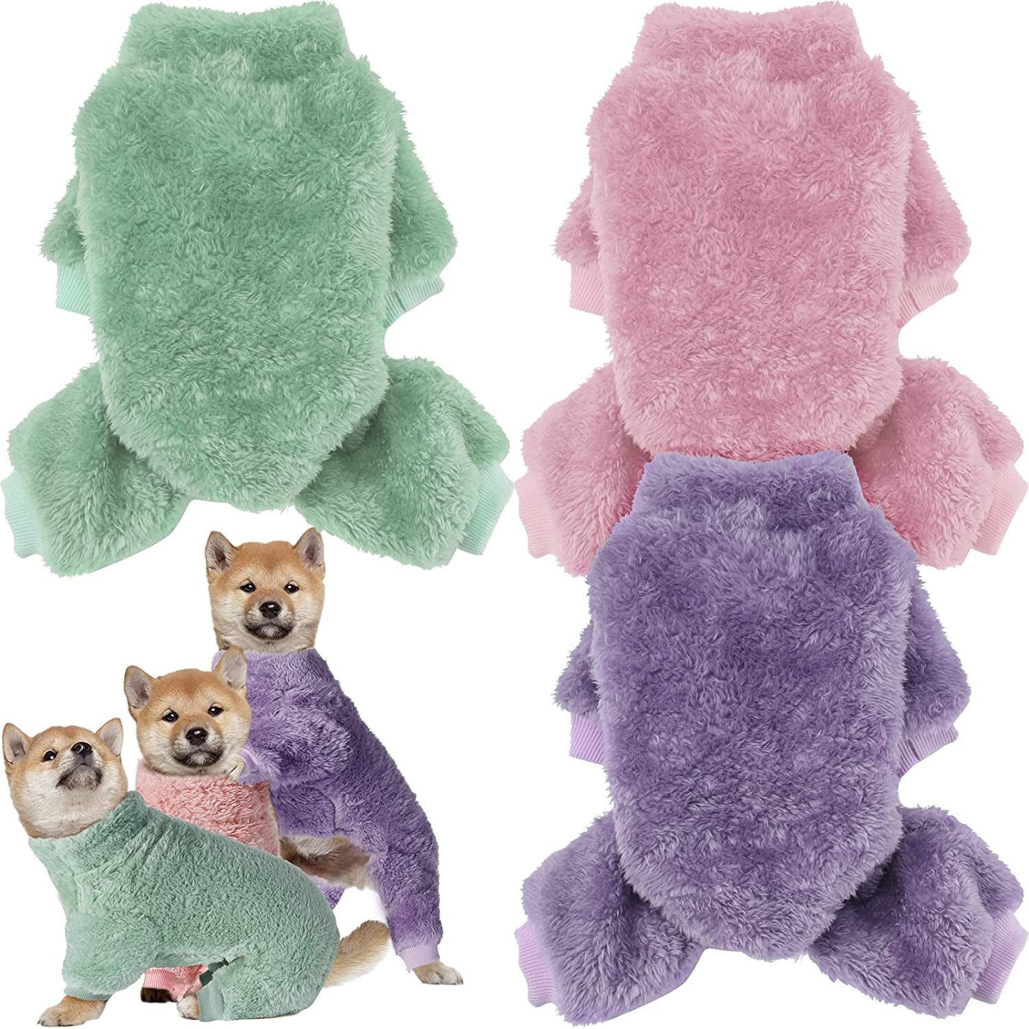 3 Pieces Dog Pajamas for Small Dogs Puppy Clothes Winter Coats for Dogs Elastic Pajamas for Dogs Fluffy Dog Jumpsuit High Collar Dog Fleece Sweater 4 Legs Dog Bodysuit for Small Dogs (M) Animals & Pet Supplies > Pet Supplies > Dog Supplies > Dog Apparel Reginary Medium  