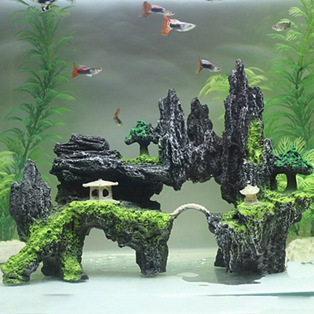 Besufy Pet Fish Tank Ornament Aquarium Mountain Rock View Cave Tree Bridge Fish Tank Ornament Rockery Decor Animals & Pet Supplies > Pet Supplies > Fish Supplies > Aquarium Decor Besufy   