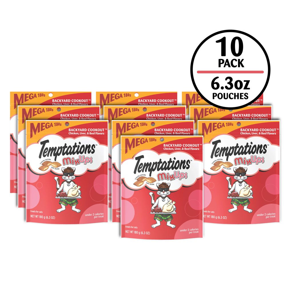 TEMPTATIONS MIXUPS Crunchy and Soft Cat Treats Backyard Cookout Flavor, 6.3 Oz. Pouch Animals & Pet Supplies > Pet Supplies > Cat Supplies > Cat Treats Mars Petcare   