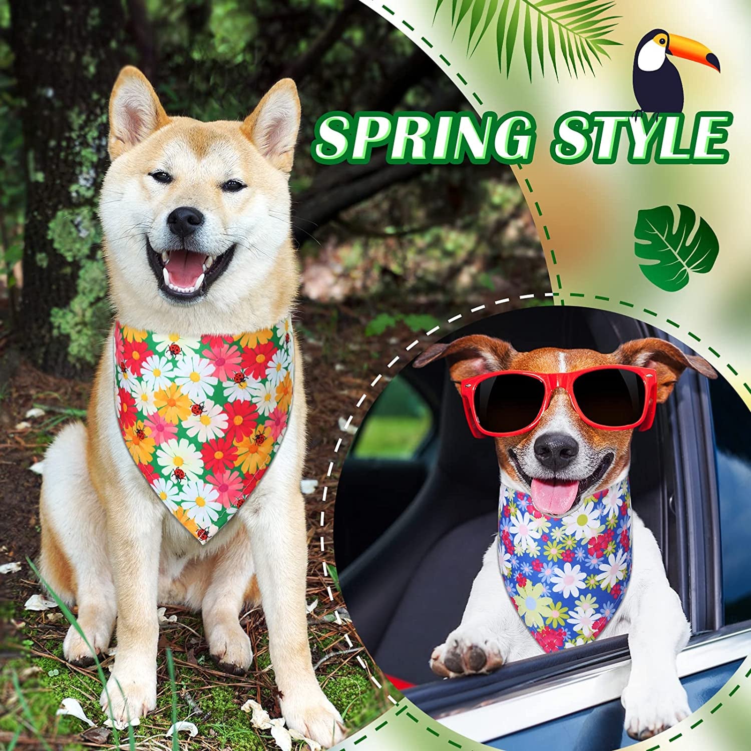 8 Pieces Summer Dog Bandanas Flower Print Reversible Triangle Bibs Floral Puppy Scarf Kerchief Accessories for Dogs Cats Pets (Cute Flower Patterns,Xl) Animals & Pet Supplies > Pet Supplies > Dog Supplies > Dog Apparel Weewooday   