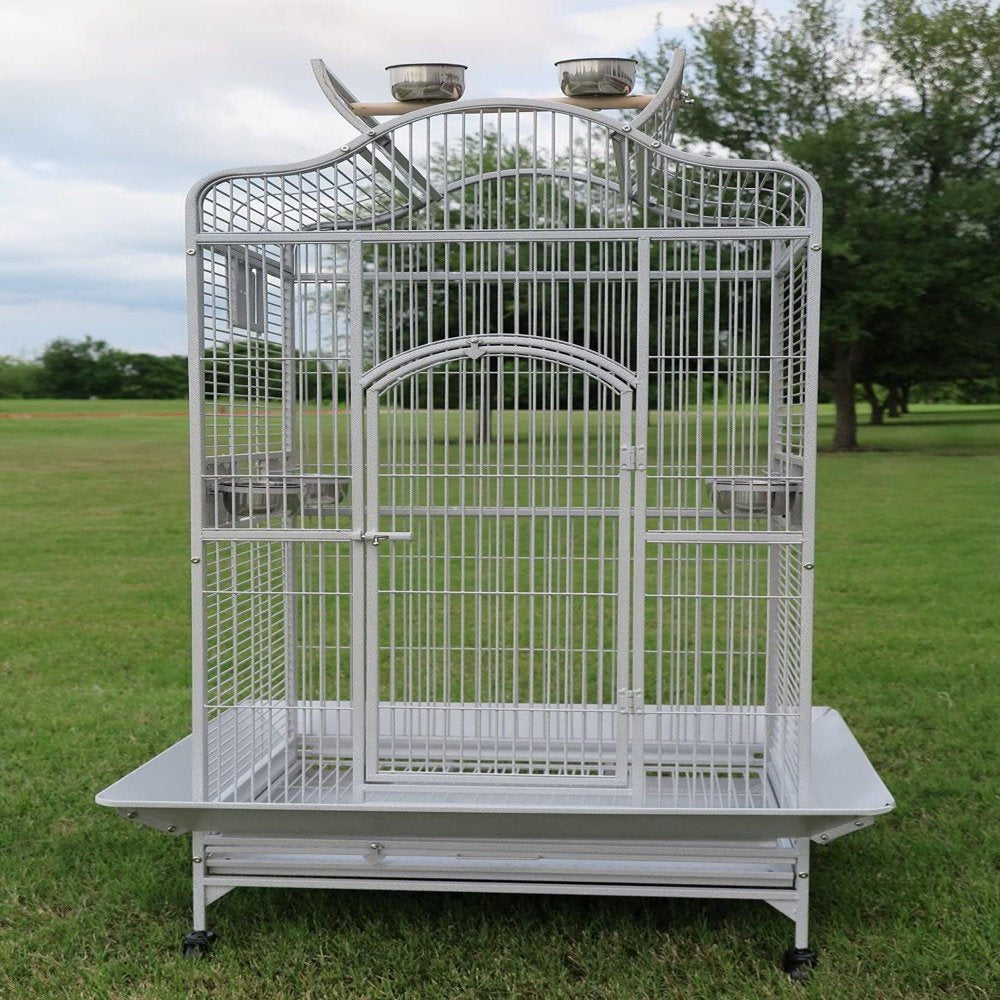 Extra Large 28" X 22" X 59"H Elegant and Durable Wrought Iron Open Play Top Stand Perch for Macaw Cockatoo Cockatiels African Grey Parrot Green Cheek Conures Caique Bird Cage with Rolling Stand Animals & Pet Supplies > Pet Supplies > Bird Supplies > Bird Cages & Stands Mcage   