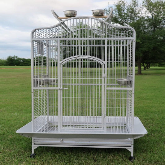 Extra Large 28" X 22" X 59"H Elegant and Durable Wrought Iron Open Play Top Stand Perch for Macaw Cockatoo Cockatiels African Grey Parrot Green Cheek Conures Caique Bird Cage with Rolling Stand Animals & Pet Supplies > Pet Supplies > Bird Supplies > Bird Cages & Stands Mcage   