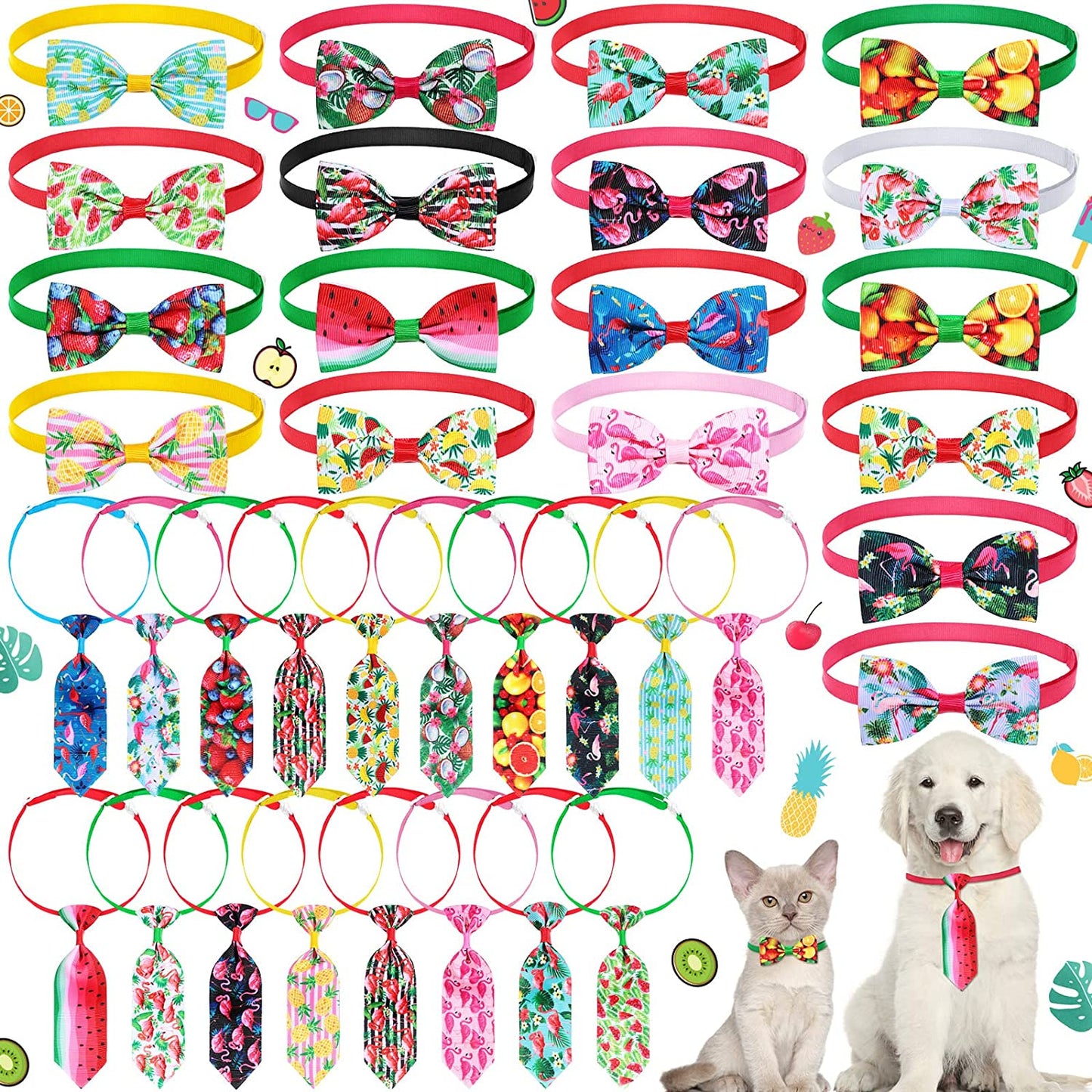 36 Pieces Summer Dog Bow Tie Collar Include 18 Pieces Adjustable Pet Neck Ties and 18 Pieces Dog Bow Ties Collars in Hawaii Summer Style for Dogs Cats Casual Wearing (Fresh Patterns) Animals & Pet Supplies > Pet Supplies > Dog Supplies > Dog Apparel Weewooday Fresh Patterns  