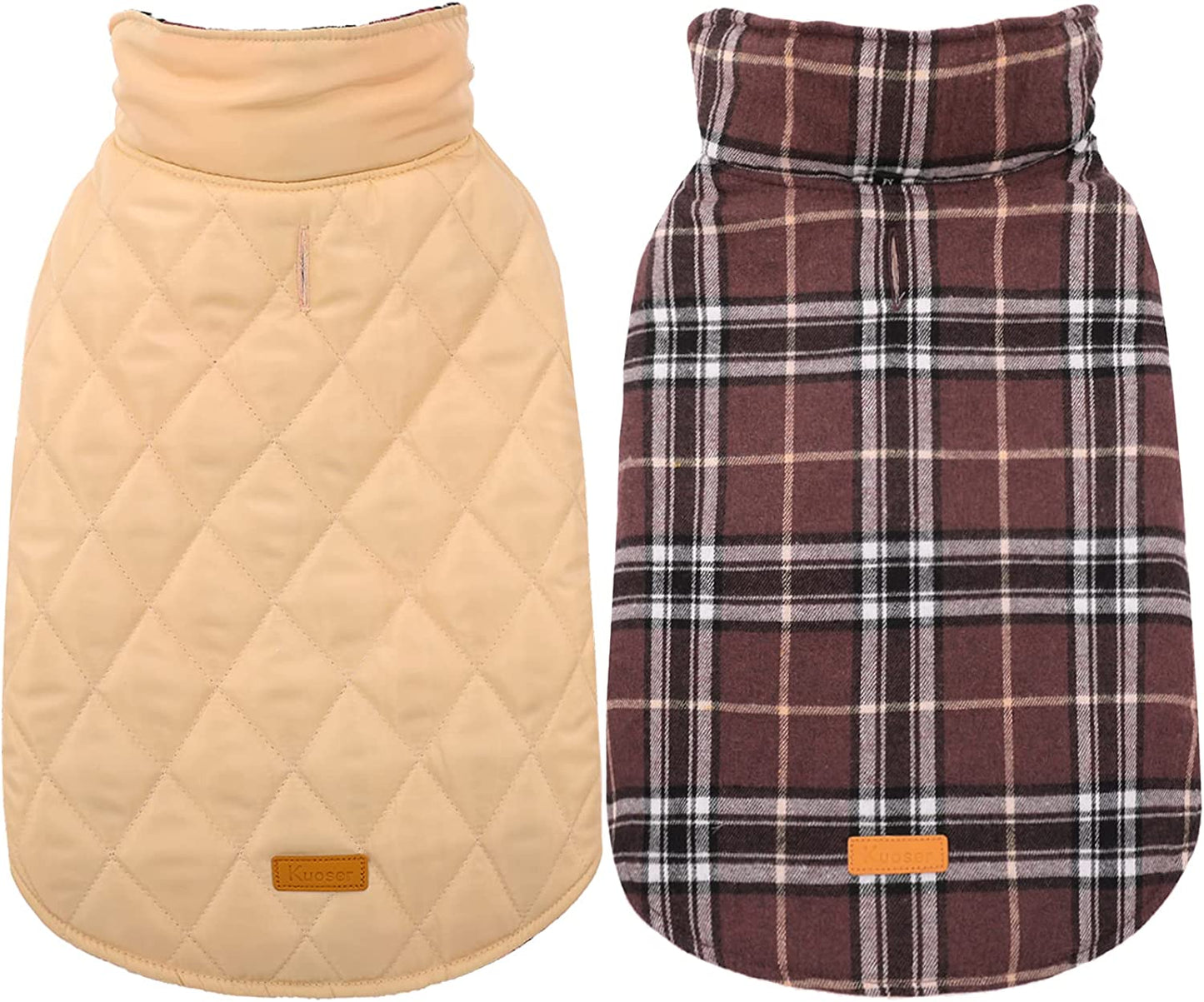 Kuoser Warm Dog Coat, Reversible Dog Jacket Waterproof Dog Winter Coat British Style Plaid Dog Clothes Pet Dog Cold Weather Coats Cozy Snow Jacket Vest for Small Medium Large Dogs Red M Animals & Pet Supplies > Pet Supplies > Dog Supplies > Dog Apparel Kuoser Brown Small (Pack of 1) 