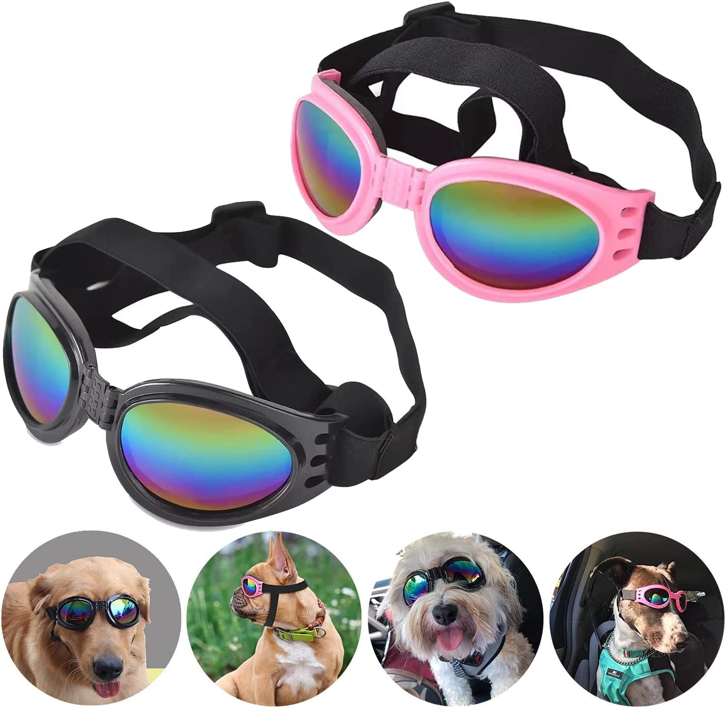 Dog Goggles Pet Sunglasses Adjustable Foldable Eye Wear UV Protection Windproof Polarized Sunglasses for Dogs about over 15 Lbs (Black + Pink) Animals & Pet Supplies > Pet Supplies > Dog Supplies > Dog Apparel COSOC Black+Pink  