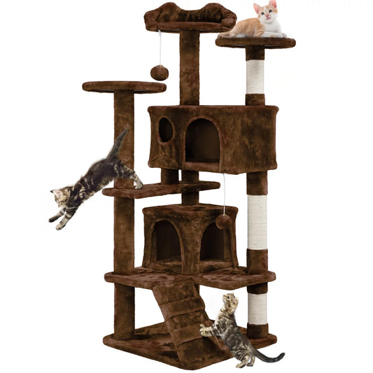 Easyfashion Pet Play Palace 54.5" Cat Tree Scratcher Condo Furniture, Brown Animals & Pet Supplies > Pet Supplies > Cat Supplies > Cat Furniture Easyfashion   