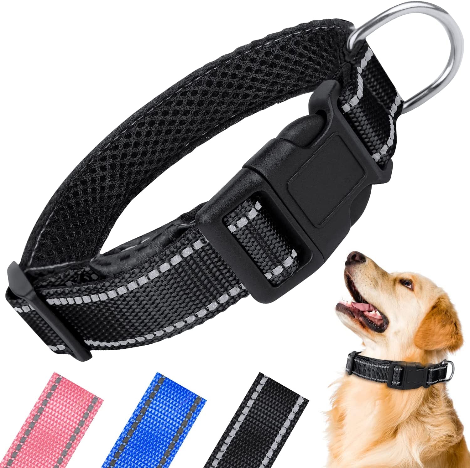 Reflective Airtag Dog Collar, Breathable Pink Nylon Dog Collar with Airtag Holder, the Waterproof Dog Collar Airtag, Dog Tracking Collar, Adjustable Airtag Accessories Dog Collar for Medieum Dogs Electronics > GPS Accessories > GPS Cases Simket Black Small 