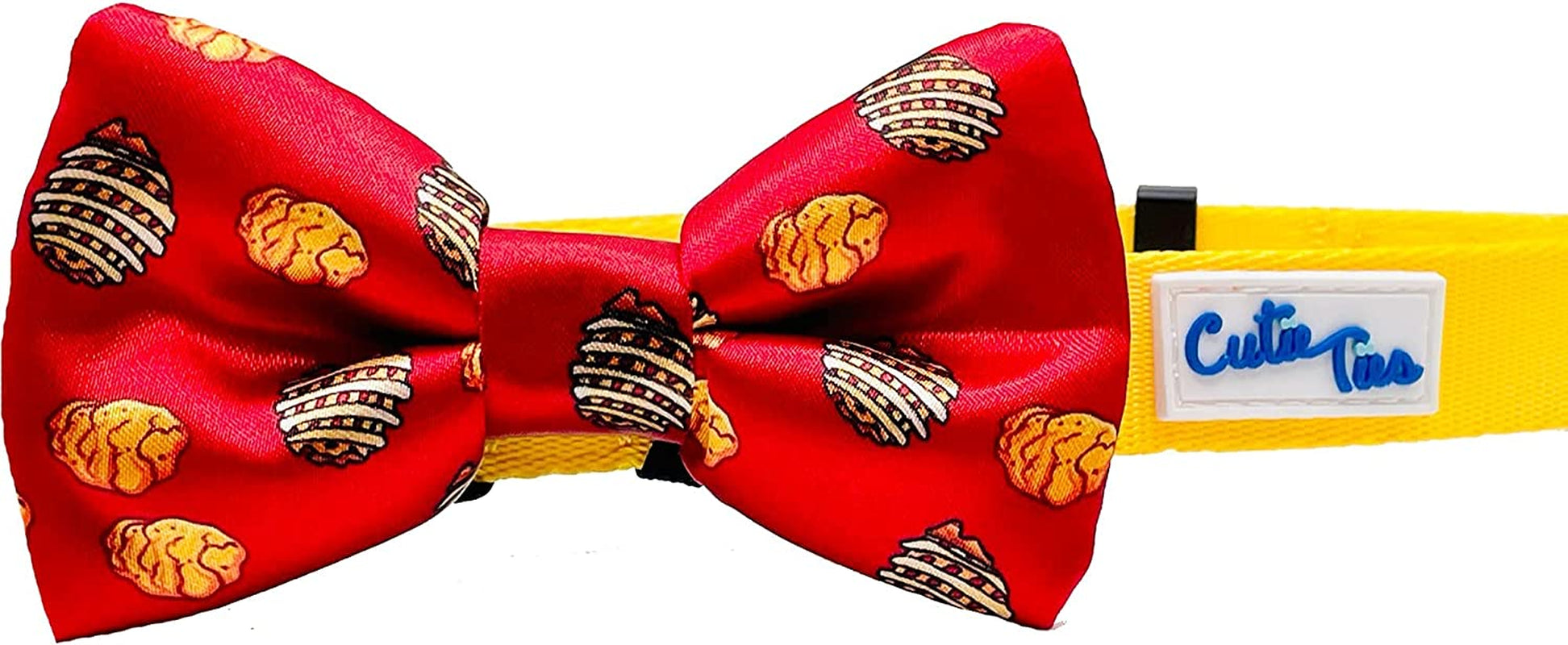 CUTIE TIES Dog Bow Tie Pizza- 2" X 4" Premium Quality Bow Ties for Dogs - Fancy Dog Tie with Slip over Elastic Bands - Cute Dog Tie Fits Most Collars - Dog Tie for Small, Medium and Large Breeds