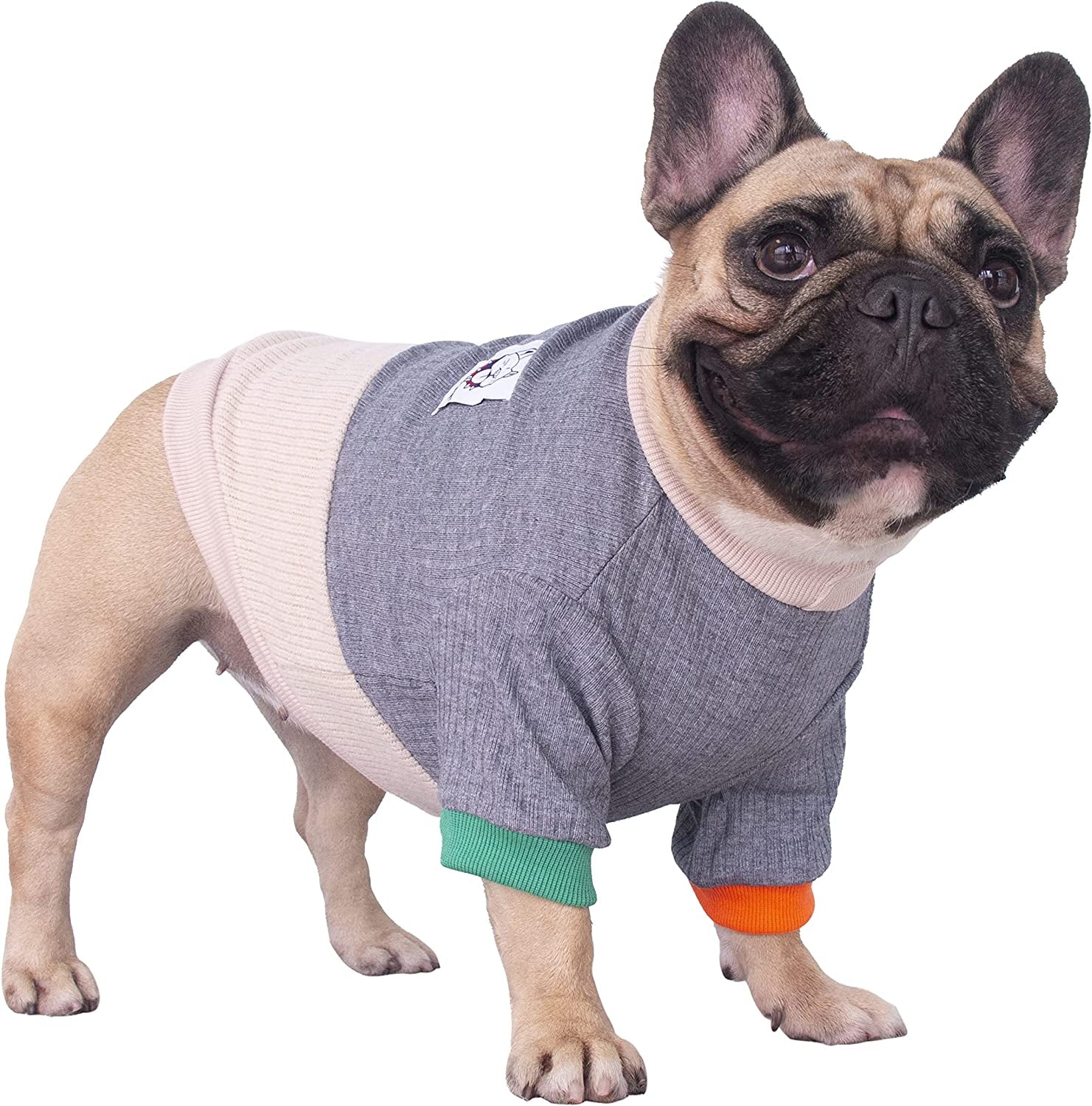 Ichoue Pet Dog Crewneck Sweater Color Block Pullover Winter Warm Clothes for French Bulldog Frenchie Shiba Inu - Pink and Grey/Medium Animals & Pet Supplies > Pet Supplies > Dog Supplies > Dog Apparel iChoue Yellow and Grey Large (Pack of 1) 