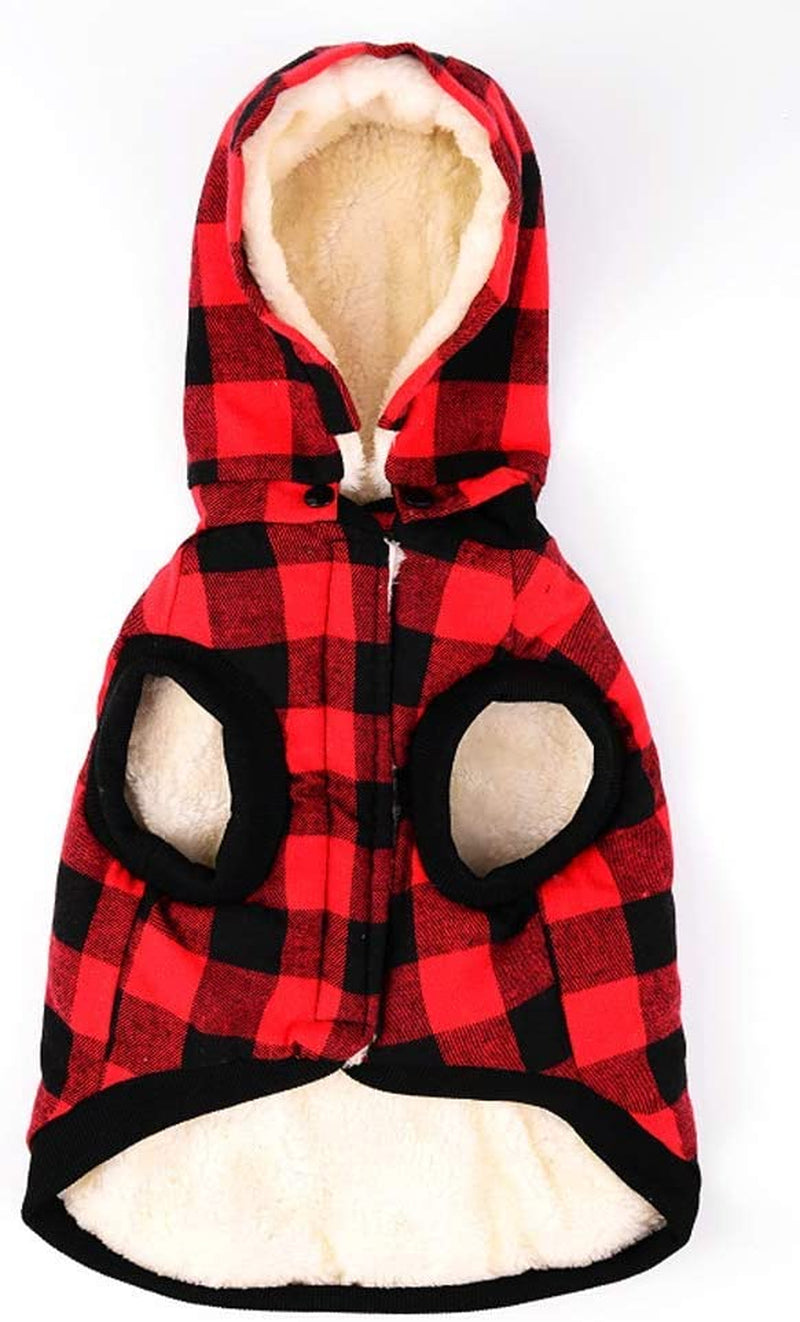 Rantow Windproof Pet Dog Jacket Winter Coat Detachable Hat Cold Weather Dog Vest Red Plaid/Blue Plaid Puppy Hoodie Sweater Clothing Outfits (L, Red Plaid) Animals & Pet Supplies > Pet Supplies > Dog Supplies > Dog Apparel Rantow   