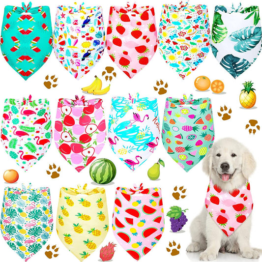 12 Pieces Summer Dog Bandanas Washable Pet Hawaiian Dog Triangle Bibs Scarf Assortment Cute Fruits Tropical Leaf Flamingo Print Dog Kerchief for Small Medium Size Pets Summer Holiday Decoration Animals & Pet Supplies > Pet Supplies > Dog Supplies > Dog Apparel Frienda   