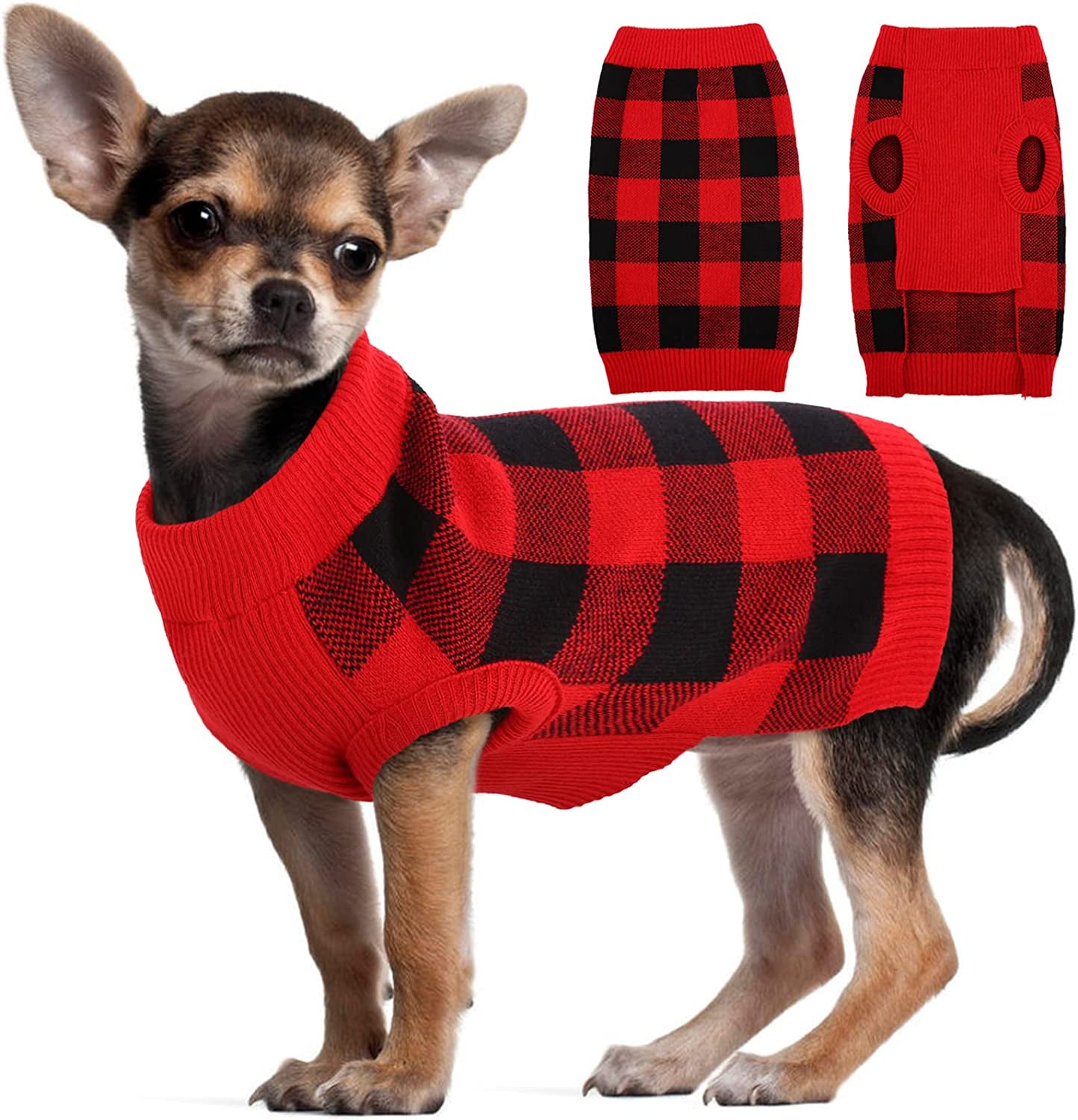 Kuoser Dog Sweater Pullover Knitwear, Dog Christmas Sweaters Classic Plaid Cable Knitted Wear, Dog Turtleneck Puppy Cold Weather Clothes for Small Medium Dogs Animals & Pet Supplies > Pet Supplies > Dog Supplies > Dog Apparel Kuoser Red Medium (Pack of 1) 