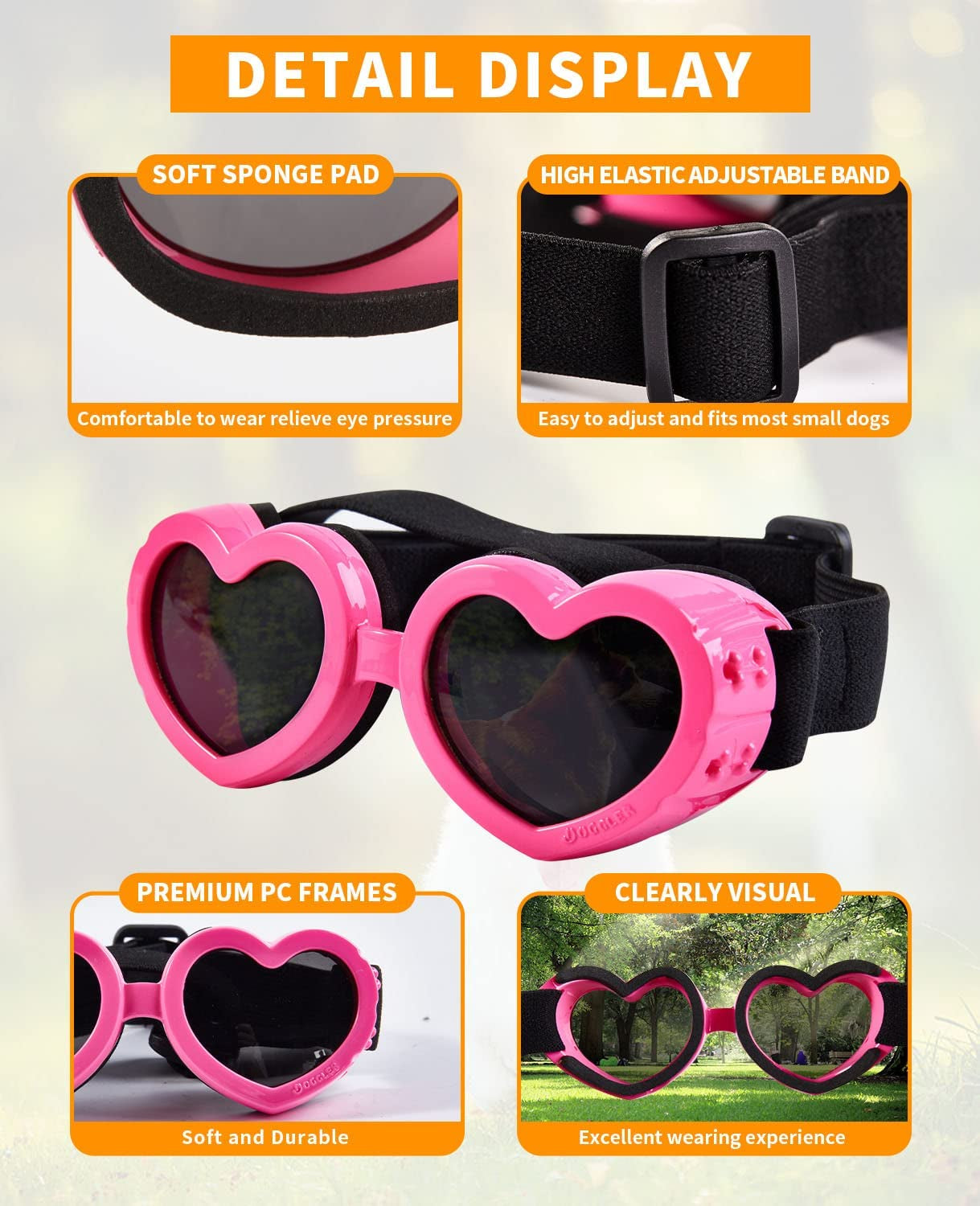 Suxible Dog Goggles Small Breed Dog Sunglasses, UV Protection Heart Shape Dog Sunglasses with Adjustable Strap, Waterproof Goggles for Dogs Doggy Pet Puppy Sun Glasses Doggie Windproof Glasses-Pink Animals & Pet Supplies > Pet Supplies > Dog Supplies > Dog Apparel Suxible   