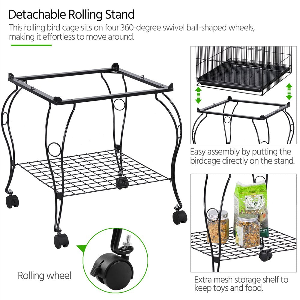 Topeakmart 59'' H Open Top Metal Bird Cage Rolling Parrot Cage with Stand for Small Birds Parakeet Lovebirds Cockatiel Canary Black Animals & Pet Supplies > Pet Supplies > Bird Supplies > Bird Cages & Stands Topeakmart   