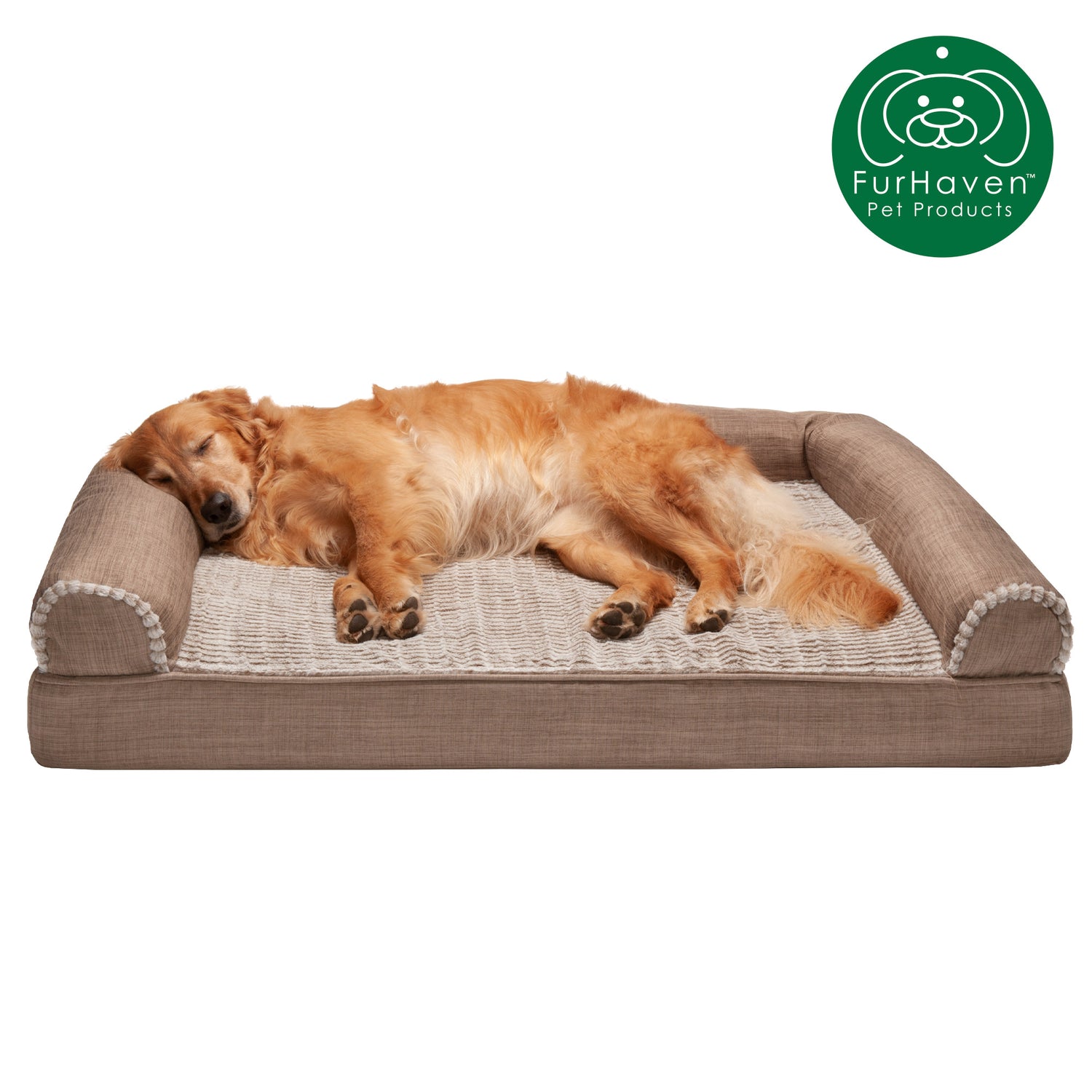Furhaven Pet Products Cooling Gel Memory Foam Orthopedic Luxe Fur & Performance Linen Sofa-Style Couch Pet Bed for Dogs & Cats, Woodsmoke, Jumbo Animals & Pet Supplies > Pet Supplies > Cat Supplies > Cat Beds FurHaven Pet Orthopedic Foam Jumbo Woodsmoke