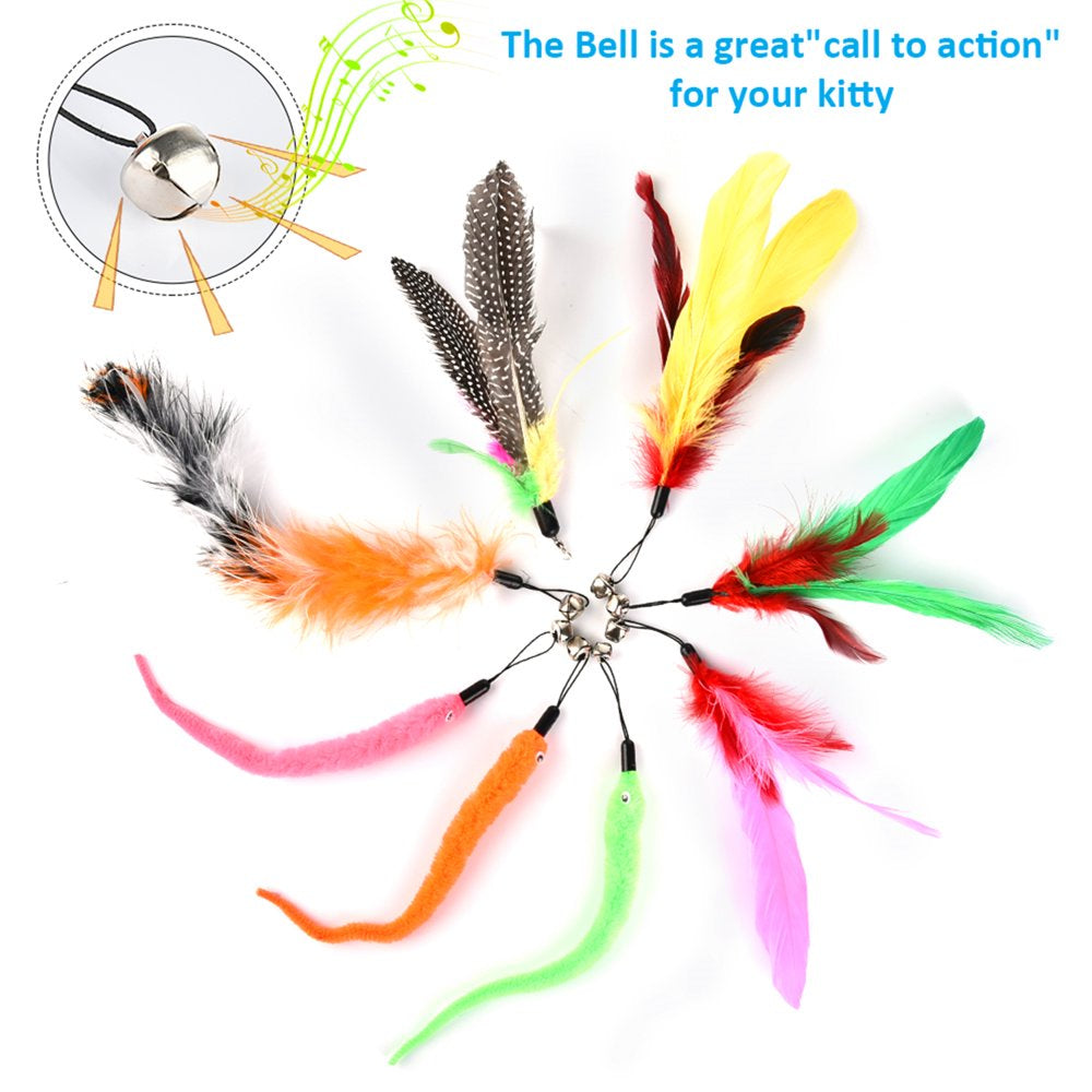 Cat Toys Interactive Cat Feather Wand, Kitten Toys Retractable Cat Wand Toy 10Pcs Natural Feather Teaser Replacements Telescopic Cat Fishing Pole Toy for Indoor Kitty Old Cat Exercise Animals & Pet Supplies > Pet Supplies > Cat Supplies > Cat Toys Ms.Dear   