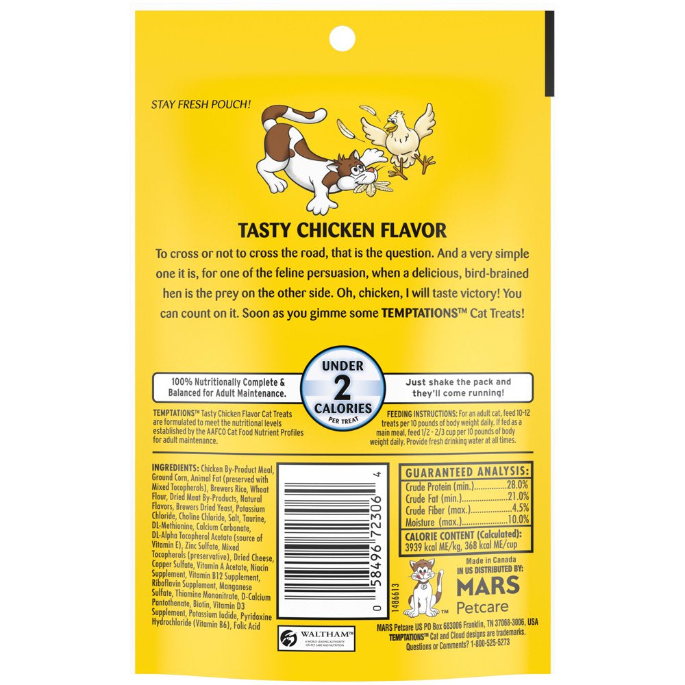 TEMPTATIONS Classic Crunchy and Soft Cat Treats Tasty Chicken Flavor, 3 Oz. Pouch Animals & Pet Supplies > Pet Supplies > Cat Supplies > Cat Treats Mars Petcare   