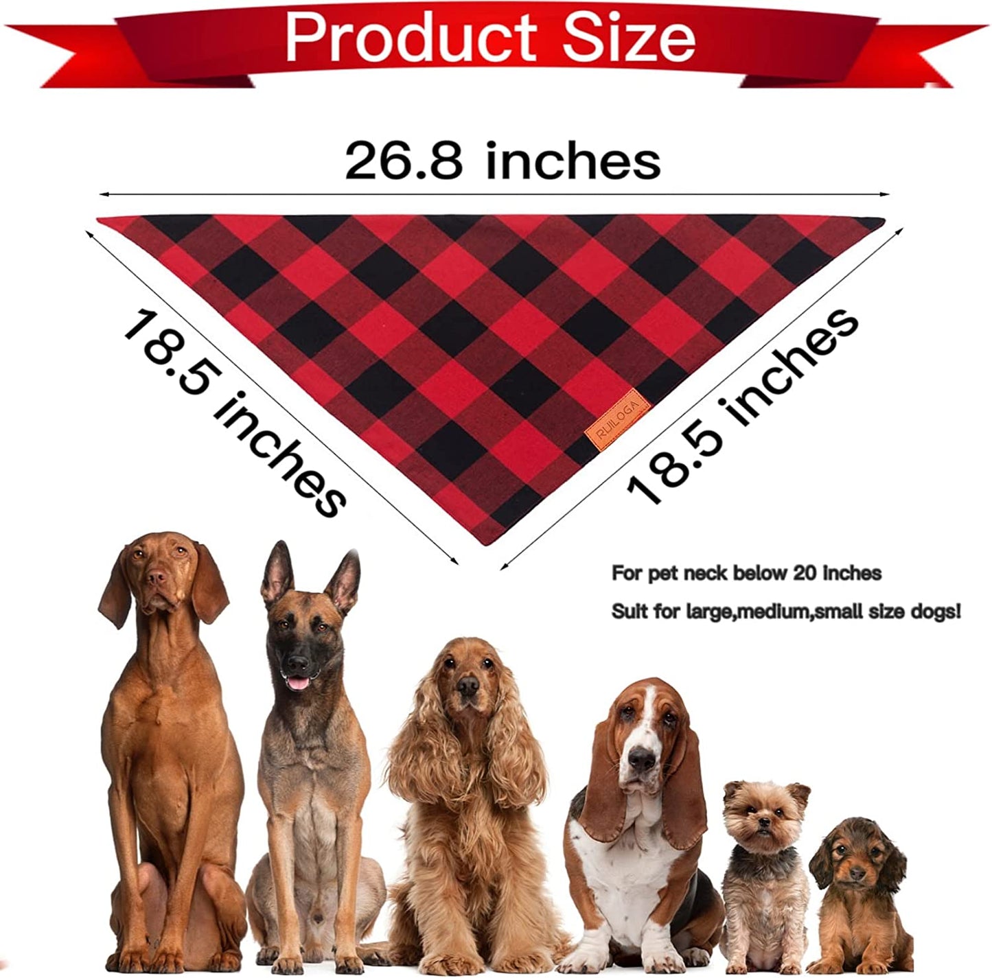 Buffalo Plaid Dog Bandanas 1Pack,Red Flannel Bandanas Scarfs Triangle Bibs for Small Medium Large Size Dogs and Cats Double Layer Thickening Washable Animals & Pet Supplies > Pet Supplies > Dog Supplies > Dog Apparel RUILOGA   