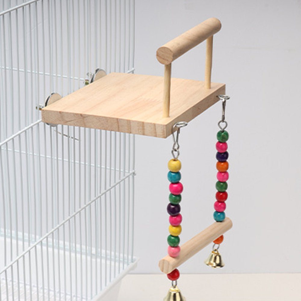 Ayyufe Parrots Swing Toy Wood Platform Colorful Beads Cage Toy Bird Perch Hanging Swing Toy with Bells Cage Accessories Animals & Pet Supplies > Pet Supplies > Bird Supplies > Bird Cage Accessories Ayyufe   