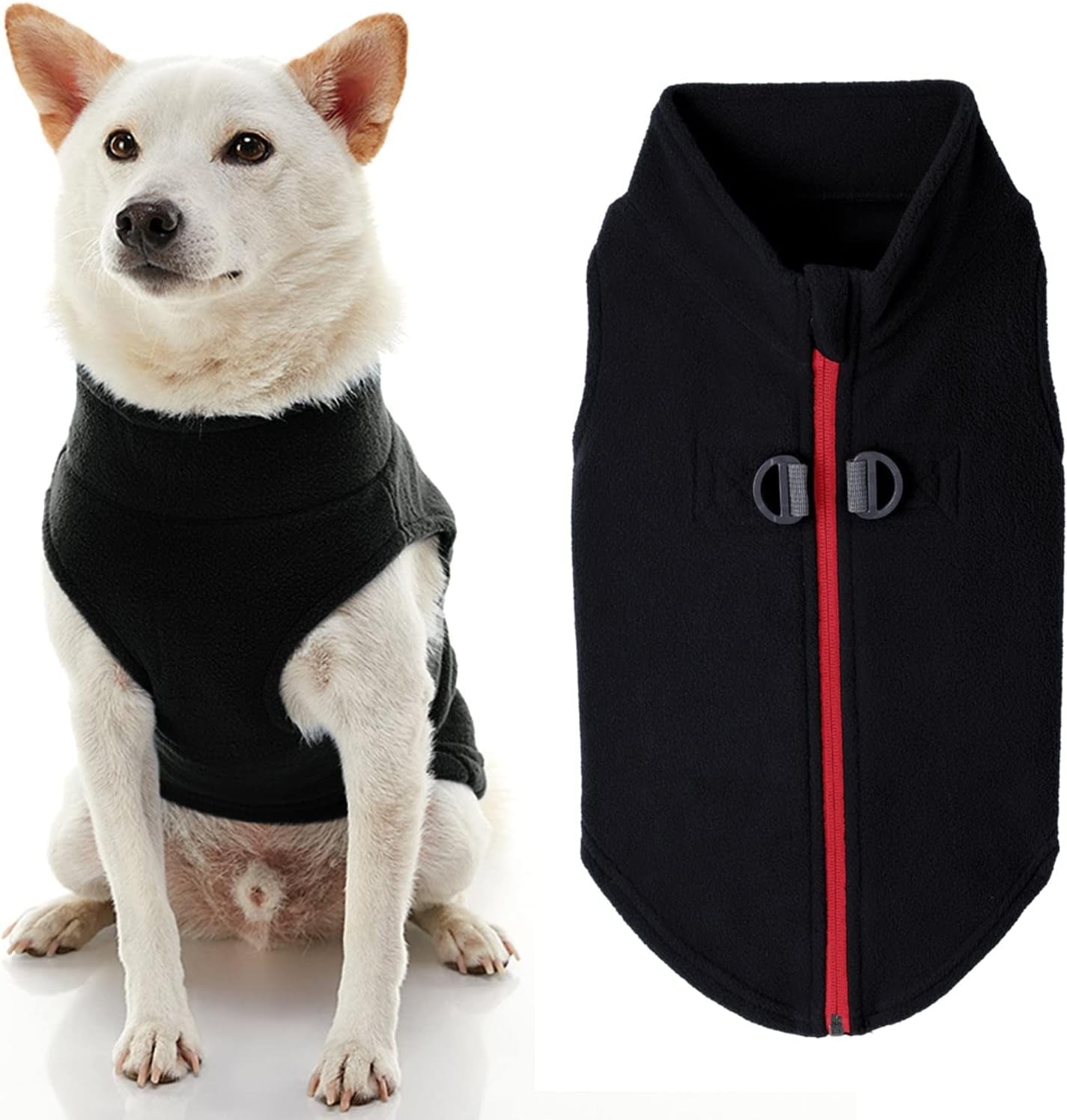 Gooby Zip up Fleece Dog Sweater - Blue, Medium - Warm Pullover Fleece Step-In Dog Jacket with Dual D Ring Leash - Winter Small Dog Sweater - Dog Clothes for Small Dogs Boy and Medium Dogs Animals & Pet Supplies > Pet Supplies > Dog Supplies > Dog Apparel Inafiction USA Black X-Small chest (~11") 