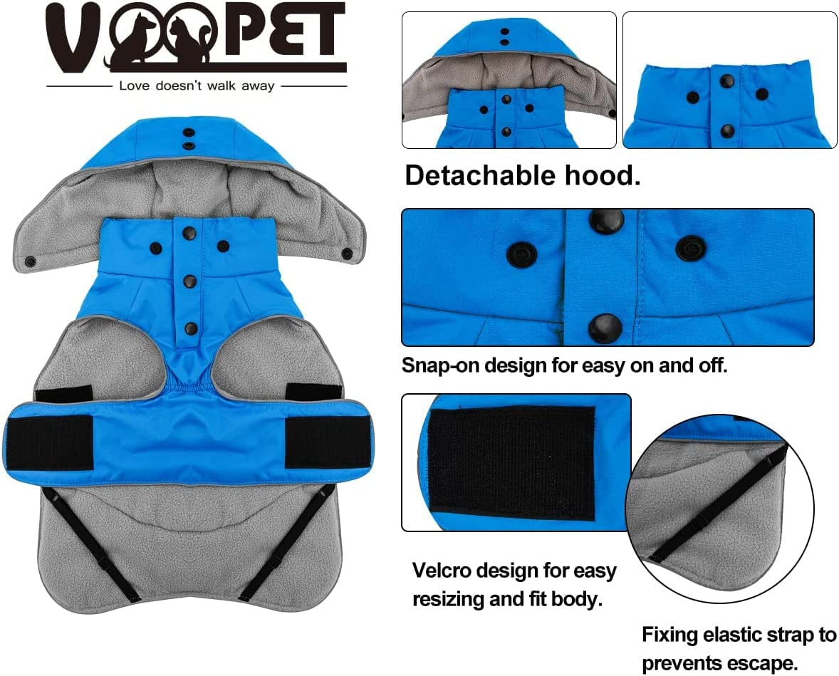 VOOPET Dog Jacket, Waterproof Warm Winter Coat for Small Medium Dogs - Soft Fleece Lining Pet Costume, Reflective Windproof Snowproof Cold Weather Padded Vest Dog Clothes with Detachable Hood (2XL) Animals & Pet Supplies > Pet Supplies > Dog Supplies > Dog Apparel voopet   