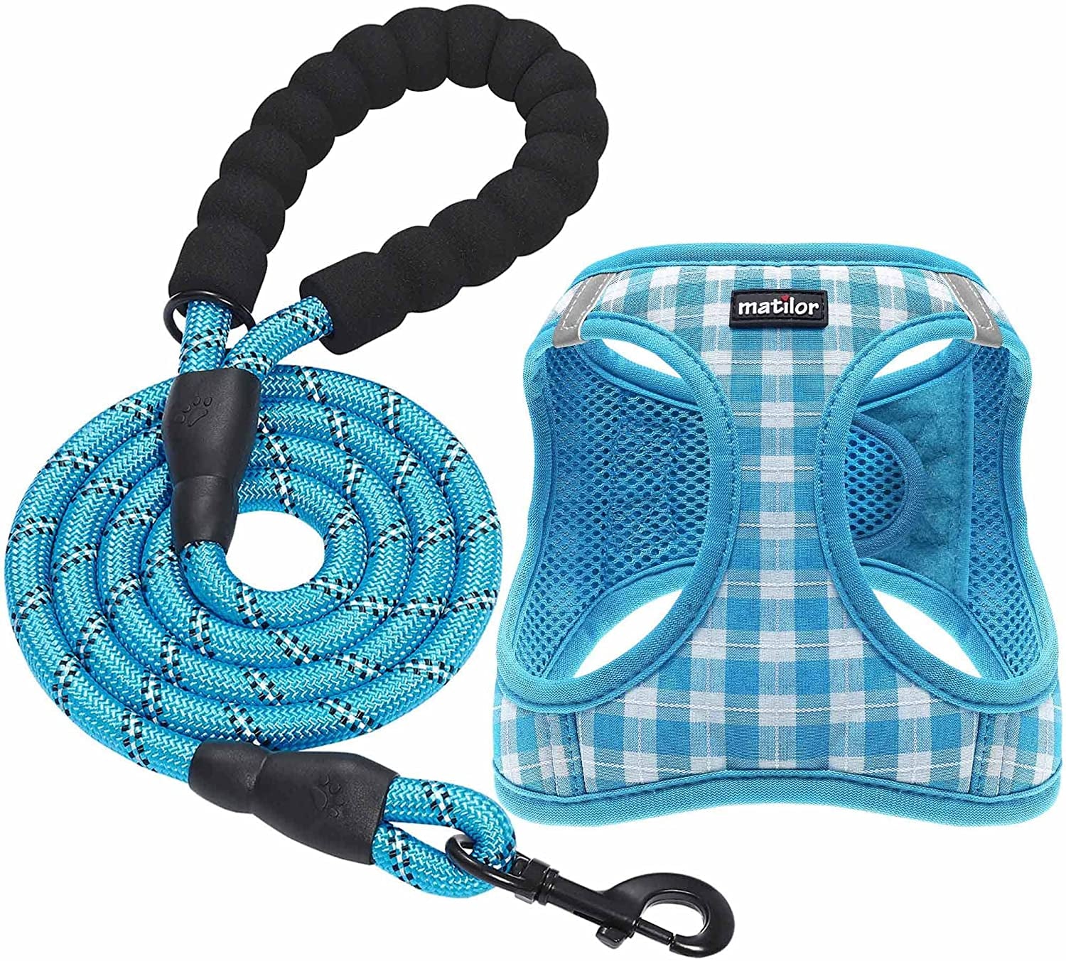 Matilor Dog Harness Step-In Breathable Puppy Cat Dog Vest Harnesses for Small Medium Dogs Animals & Pet Supplies > Pet Supplies > Dog Supplies > Dog Apparel matilor Blue Checkered S (Chest 11.5''-14'', Weight 7-11 lb) 