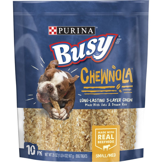 Purina Busy Rawhide Small/Medium Breed Dog Bones, Chewnola with Oats & Brown Rice, 10 Ct. Pouch Animals & Pet Supplies > Pet Supplies > Dog Supplies > Dog Treats Nestlé Purina PetCare Company   