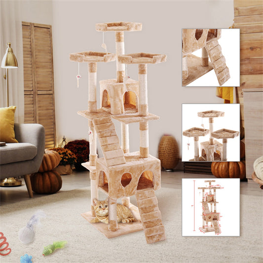 Pefilos 67" Cat Tree Condo for Multiple Cats Furniture Cat Tree House for Outdoor Cat Tree Tower for Indoor Cats Large Pet Club Cat Tree Furniture, Beige Animals & Pet Supplies > Pet Supplies > Cat Supplies > Cat Furniture Pefilos Beige  