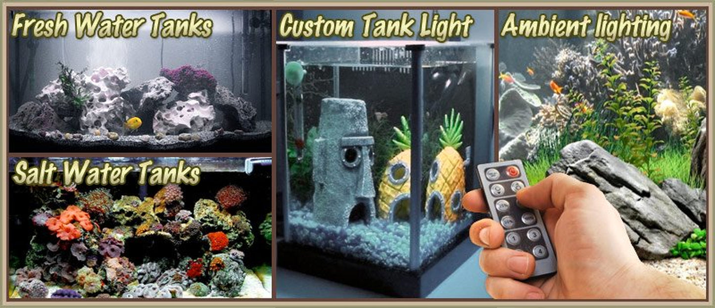 Biltek 16.4' Ft Cool White Aquarium Fish Tank White LED Lighting Strip + Dimmer + Remote + Wall Plug 110V - Main Lighting Fresh Water Salt Water Tanks Water Resistant 3528 SMD Flexible DIY 110V-220V