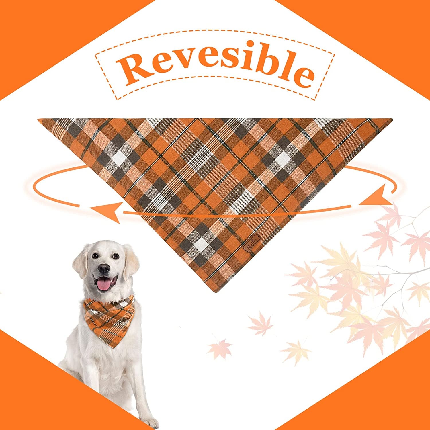 Malier 2 Pack Fall Dog Bandana Halloween Thanksgiving Plaid Dog Bandanas, Holiday Pet Reversible Scarf Bibs Accessories Costumes for Small Medium Large Dogs and Cats Animals & Pet Supplies > Pet Supplies > Dog Supplies > Dog Apparel Malier   