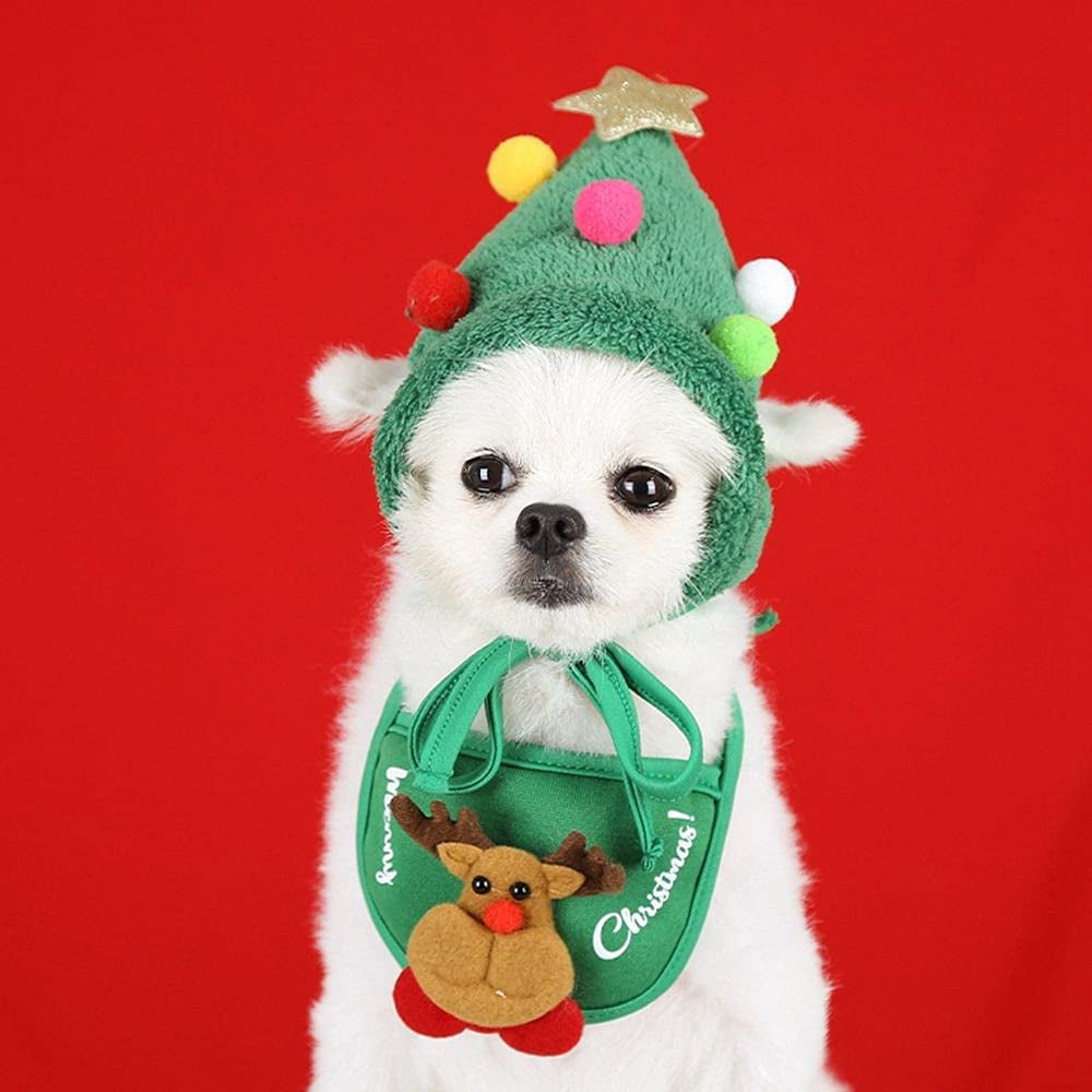 Dog Cat Pet Christmas Hat Saliva Towel Bib,Dog Cat Pet Santa Hats for Cat Puppy Dog,Small Animal Christmas Costume Hat(Green Bids) Animals & Pet Supplies > Pet Supplies > Dog Supplies > Dog Apparel SPDD   