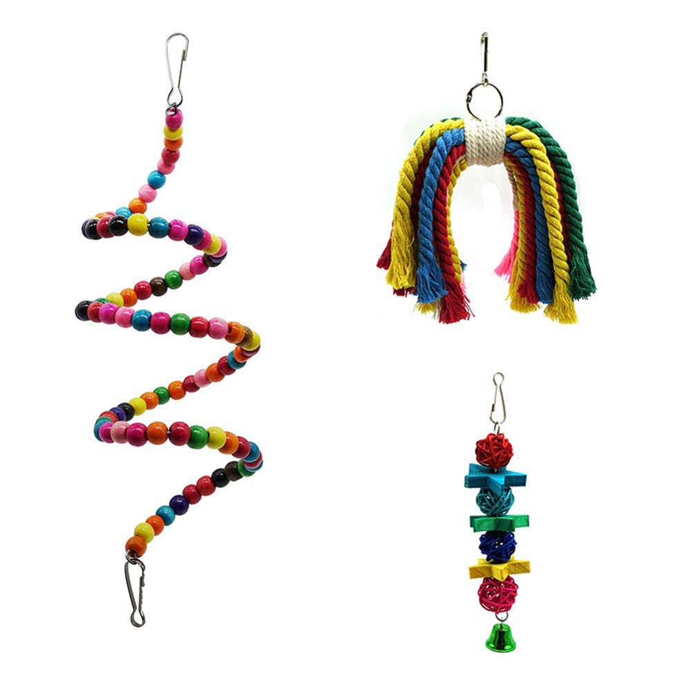 Jiaqi 7Pcs Wooden Beads Bell Swing Ladder Bird Parakeet Hanging Perch Parrot Pet Toy Animals & Pet Supplies > Pet Supplies > Bird Supplies > Bird Ladders & Perches JiaQi   