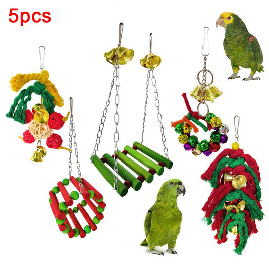 Visland 1/5Pcs Bird Toy, Hanging Swing Funny Parrot Rattan Ball Chew Toy for Small Parakeets, Cockatiels, Conures, Finches, Budgie, Macaws, Parrots, Love Birds Animals & Pet Supplies > Pet Supplies > Bird Supplies > Bird Toys Visland Rope Bell String Multicolor 