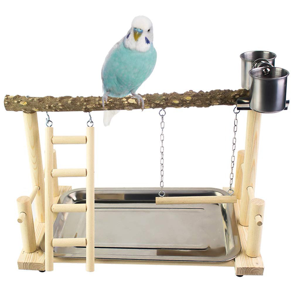 QBLEEV Parrots Playstand Bird Playground Wood Perch Gym Stand Playpen Ladder with Toys Exercise Playgym for Conure Lovebirds Animals & Pet Supplies > Pet Supplies > Bird Supplies > Bird Ladders & Perches QBLEEV bird stand-prickly ash wood：13.8 x 10 x 2.8"  