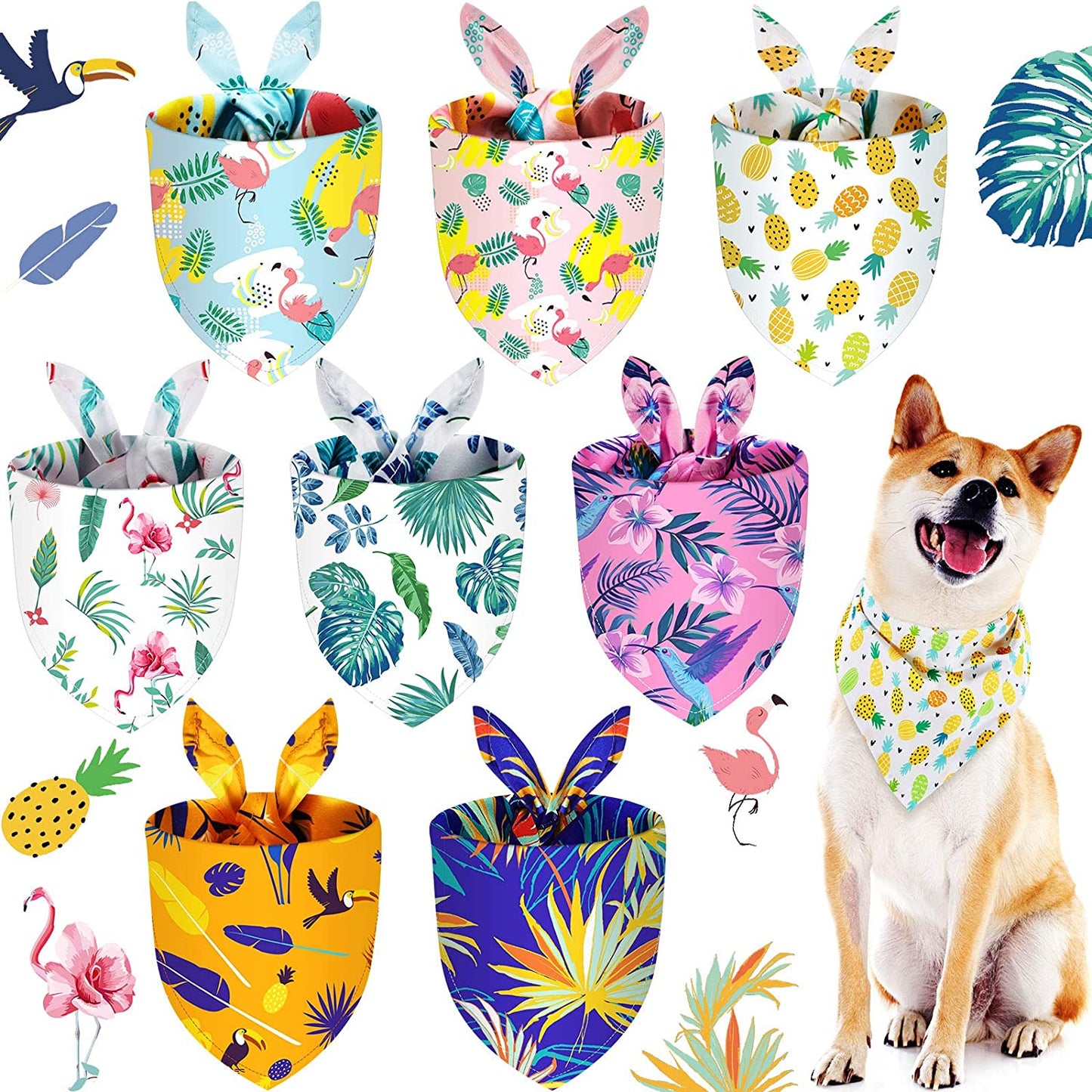 8 Pieces Pet Bandanas Dog Triangle Summer Bandana Hawaiian Dog Scarf Pet Triangle Bibs Adjustable Rainforest Fruit Flamingo Style Bandana for Small Large Dogs (L) Animals & Pet Supplies > Pet Supplies > Dog Supplies > Dog Apparel Frienda Medium  