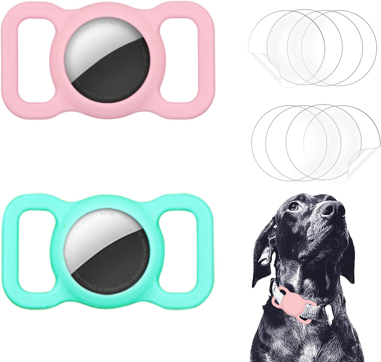 Neotrixqi Airtag Dog Collar Holder, Airtag Holder Accessories for Apple Airtags Tracker with 4 Pack HD Protective Film, Silicone Air Tag Case for Air Tags Pet Collar Loop Necklace Backpack Bag Electronics > GPS Accessories > GPS Cases NeotrixQI Pink+Mint Green  