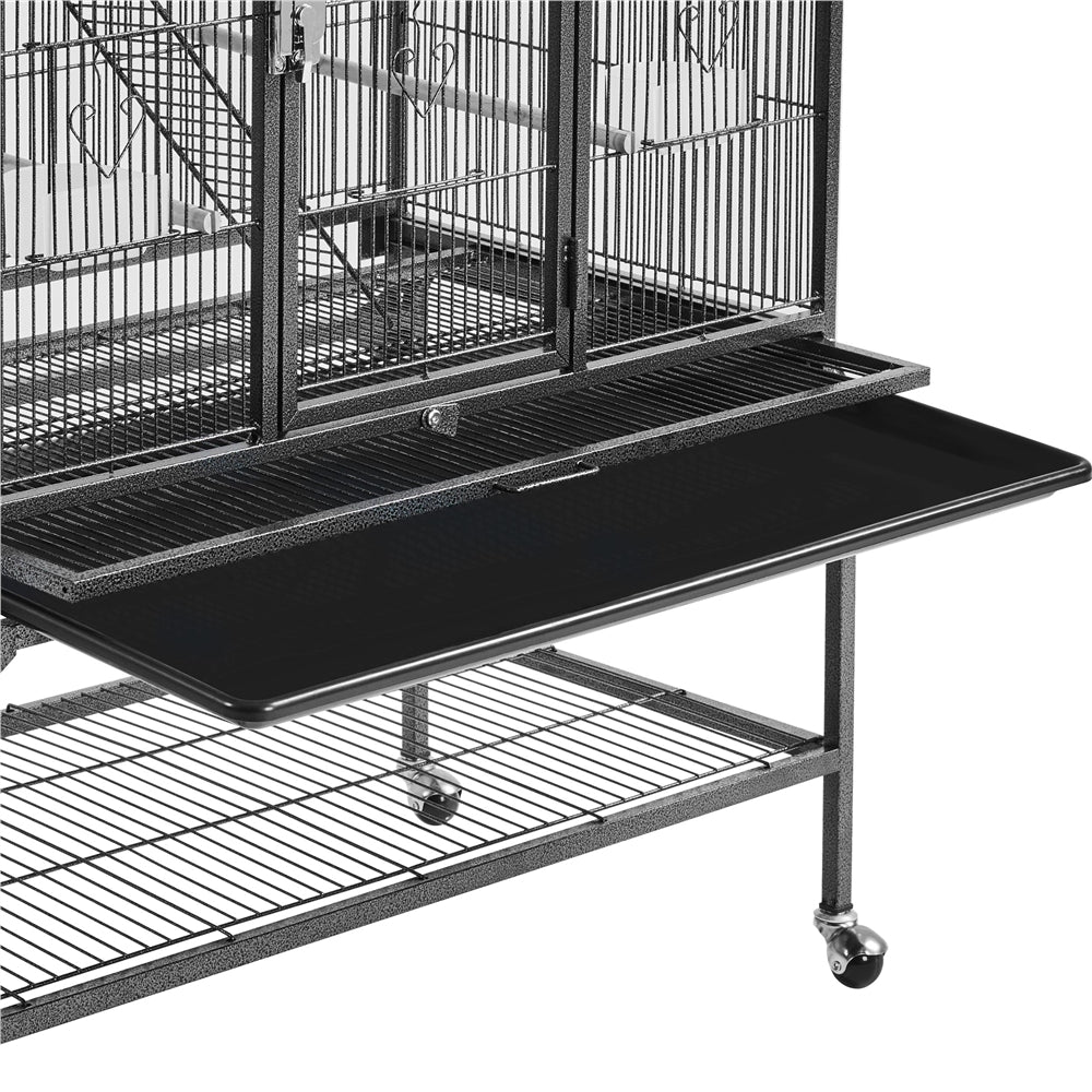 Topeakmart 69''H Mobile Extra Large Bird Cage Parrot Cage Rolling Metal Pet Cage with Detachable Stand, Black Animals & Pet Supplies > Pet Supplies > Bird Supplies > Bird Cages & Stands Topeakmart   