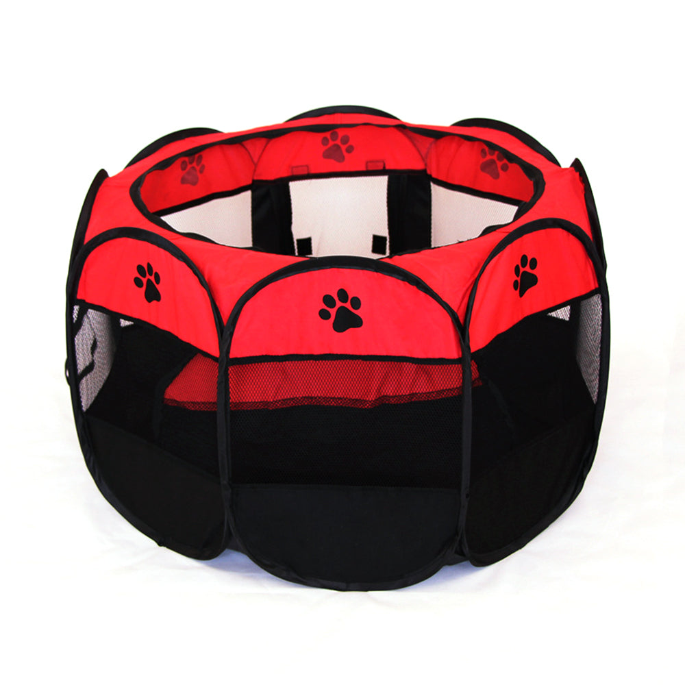 Foldable Washable Pet Tent Dog House Puppy Cat Cage Kennel Octagonal Fence Home Outdoor Supply (Red)
