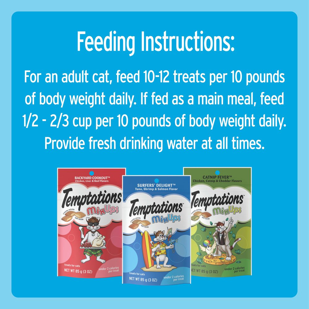 TEMPTATIONS Mixups, Crunchy and Soft Cat Treats Variety Pack, Backyard Cookout, Surfers’ Delight, and Catnip Fever, (6) 3 Oz. Pouches Animals & Pet Supplies > Pet Supplies > Cat Supplies > Cat Treats Mars Petcare   