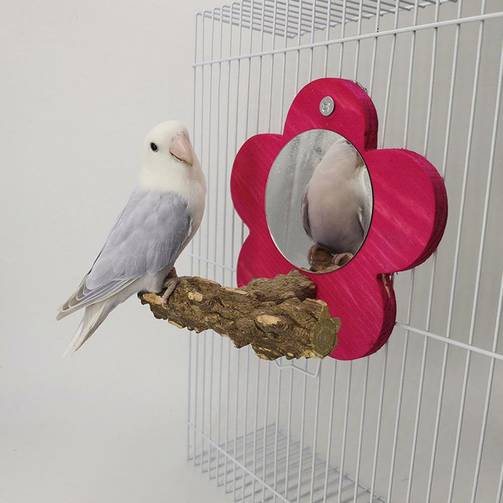 Gecorid Flower Bird Mirror with Perch Parrot Wood Perch Stand Birdcage Fun Stands for Small Parrot Canaries Parakeet Cockatiel Lovebird Exceptional Animals & Pet Supplies > Pet Supplies > Bird Supplies > Bird Cages & Stands Gecorid   