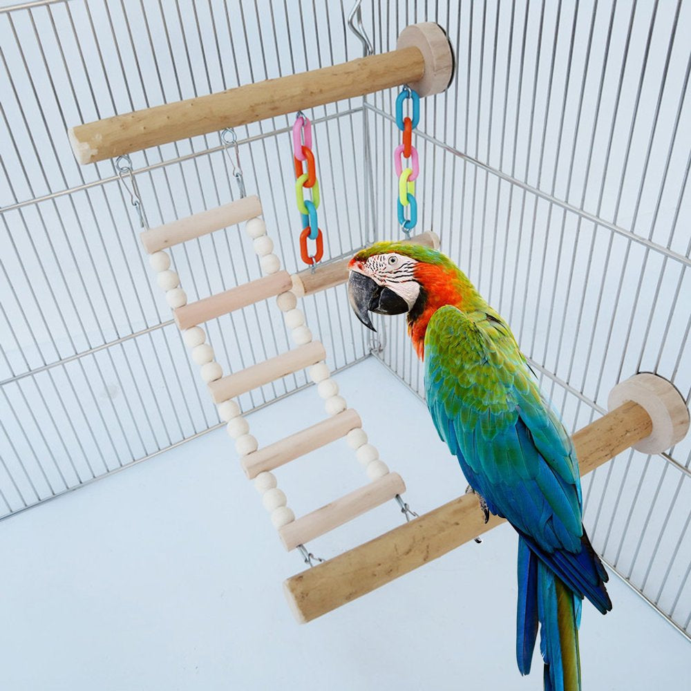 AOOOWER Wood Bird Perch Stand Toy Parrot Swing Climbing Ladder Birdcage Play Gyms Playground for Parakeet Cockatiel Lovebirds Animals & Pet Supplies > Pet Supplies > Bird Supplies > Bird Cages & Stands AOOOWER   