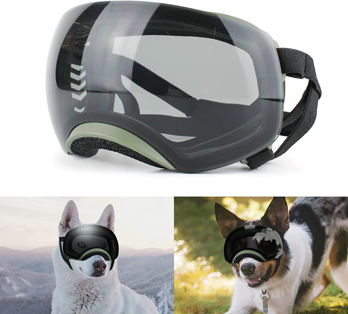 NAMSAN Dog Goggles Medium-Large Breed UV Dog Sunglasses Magnetic Clear Black Lens Windproof Snow Sports Pet Glasses, Green Animals & Pet Supplies > Pet Supplies > Dog Supplies > Dog Apparel Namsan Green/Dark Grey Lens  