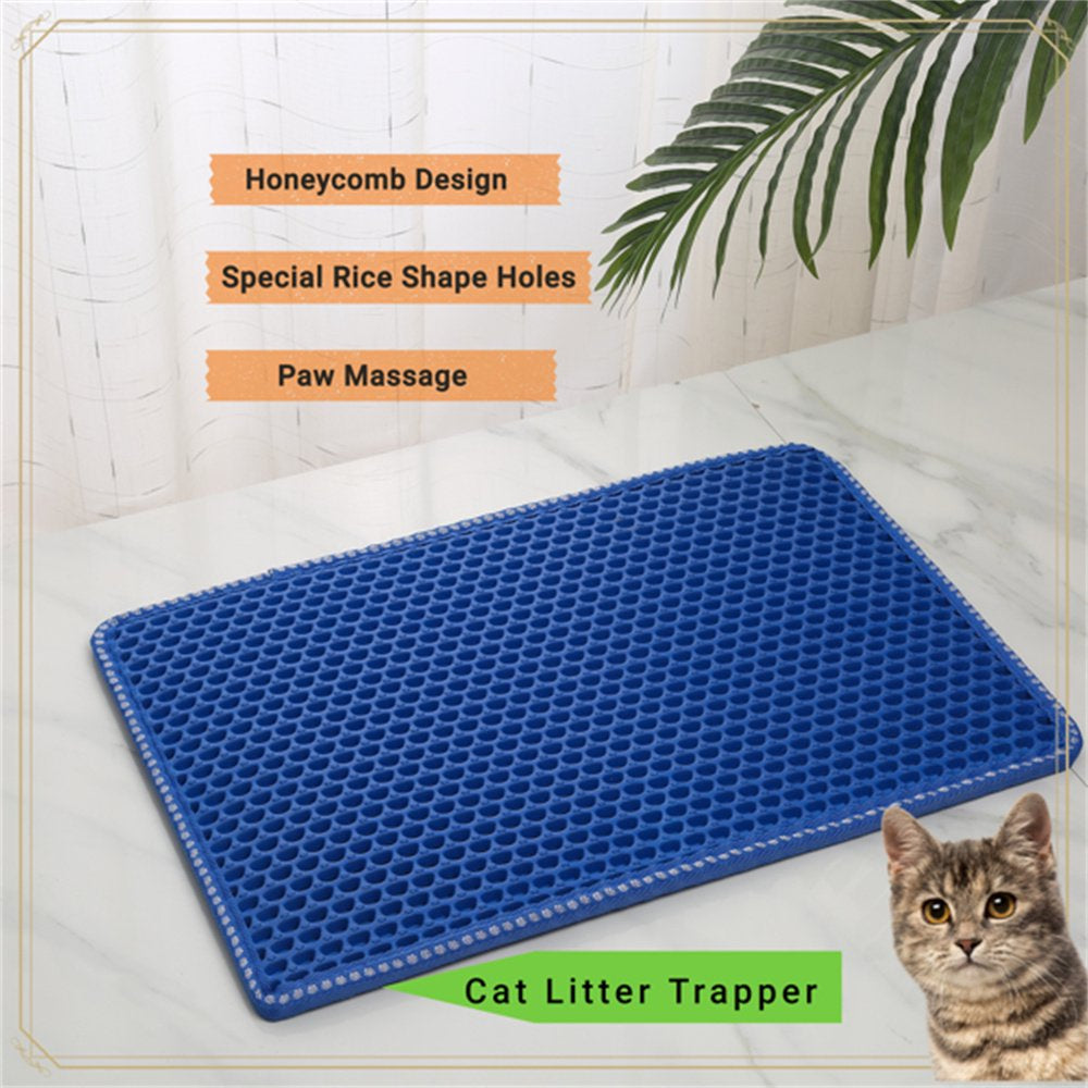 Casewin Cat Litter Mat, Litter Box Mat, Honeycomb Double Layer Trapping Litter Mat Design,Waterproof Urine Proof Kitty Litter Mat, Easy Clean Scatter Control (14" X 21", 1Pack Blue)