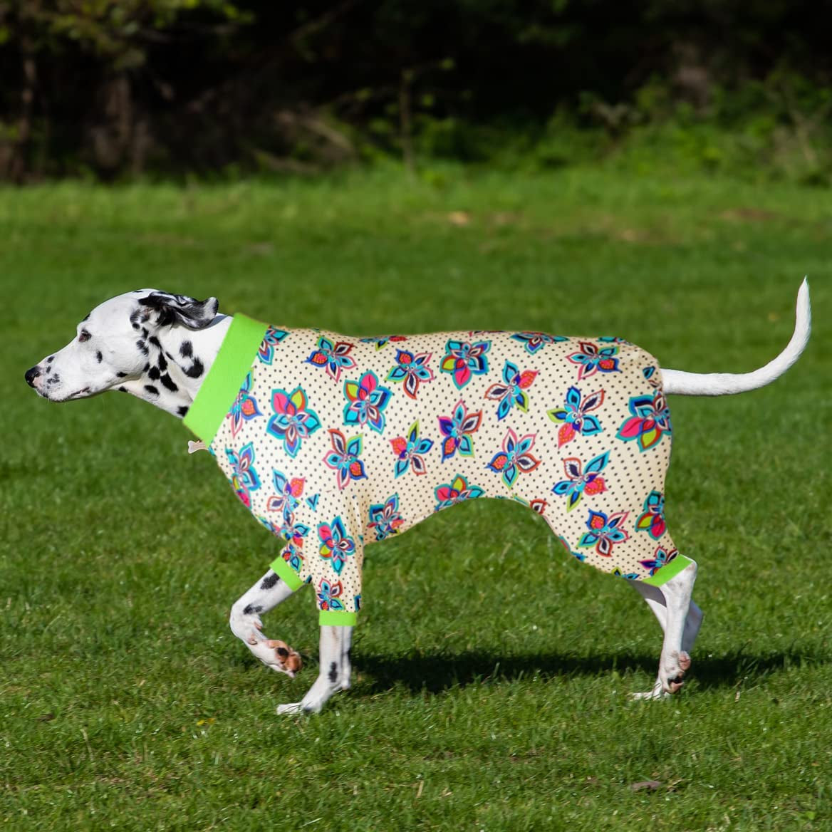 Lovinpet Onesies for Medium Dog, Dog Pajamas after Surgery, Full Coverage Dog Jumpsuit as Base Clothes under Dog Sweaters, Anti- Shedding Elastic Fabric, Colorful Flowers Prints Jammies for Large Dogs Animals & Pet Supplies > Pet Supplies > Dog Supplies > Dog Apparel LovinPet   