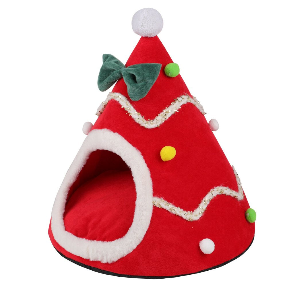 Lucky Monet Pet Cat Cave Bed Kitty Tent House Nest for Small Dog Christmas Tree Shape, Green Animals & Pet Supplies > Pet Supplies > Cat Supplies > Cat Beds Lucky Monet S: 14.2*16.9in Red 